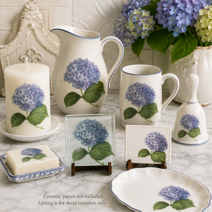 Blue Hydrangea Flowers Overglaze Waterslide Ceramic Decals