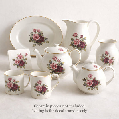 Flowers Cecily Burgundy Pink Rose Overglaze Ceramic Decals