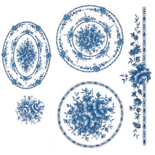 Royal Blue Rose Flowers Patterned Overglaze Ceramic Decals