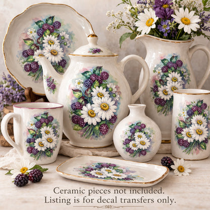 Blackberries and Daisies Overglaze Waterslide Ceramic Decals