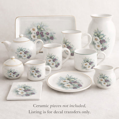 Blackberries and Daisy Flowers Overglaze Ceramic Decals