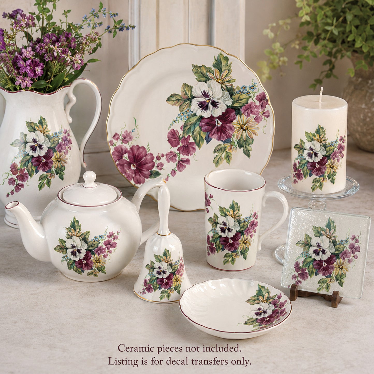 Flower Bouquet of Pansies Overglaze Ceramic Decals
