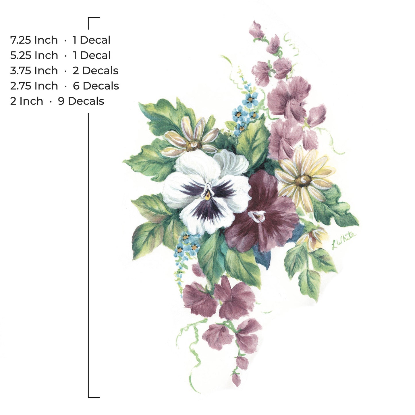 Flower Bouquet of Pansies Overglaze Ceramic Decals