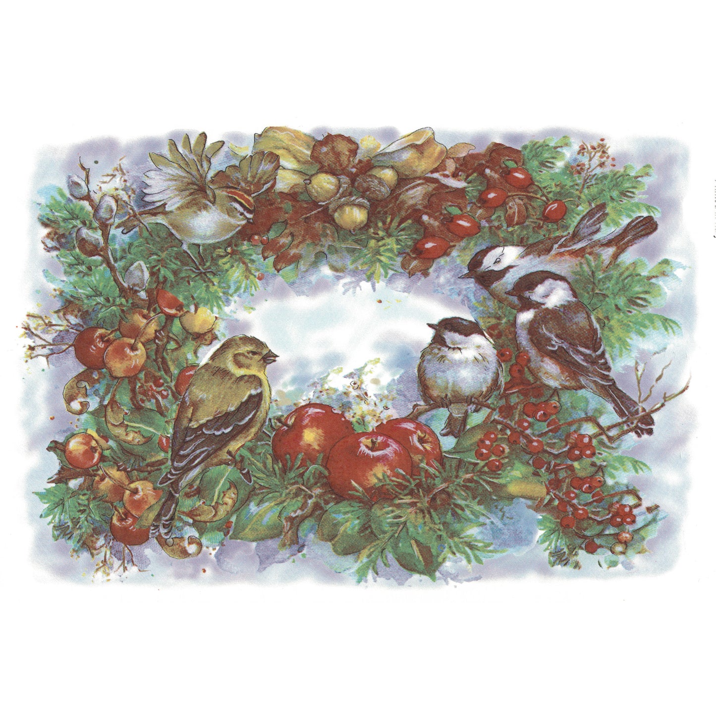 Christmas Wreath Chickadee Goldfinch Wren Tray Overglaze Ceramic Decals