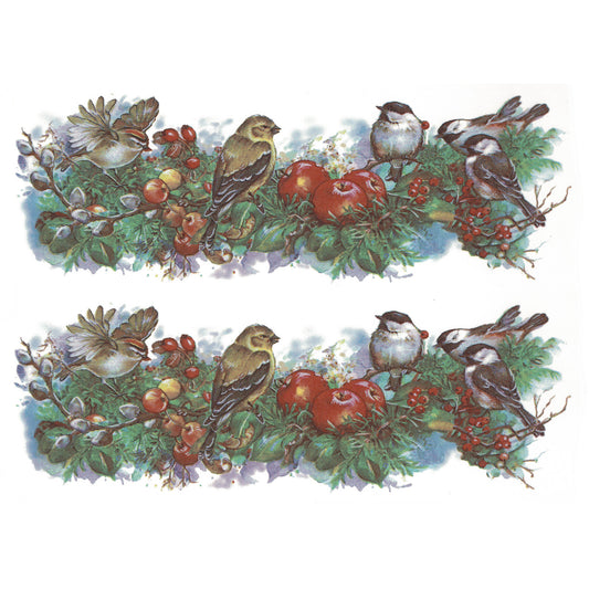 Christmas Wreath Chickadee Goldfinch Wren Mug Wraps Overglaze Ceramic Decals