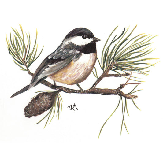 Chickadee Pine Branch Overglaze Ceramic Decals