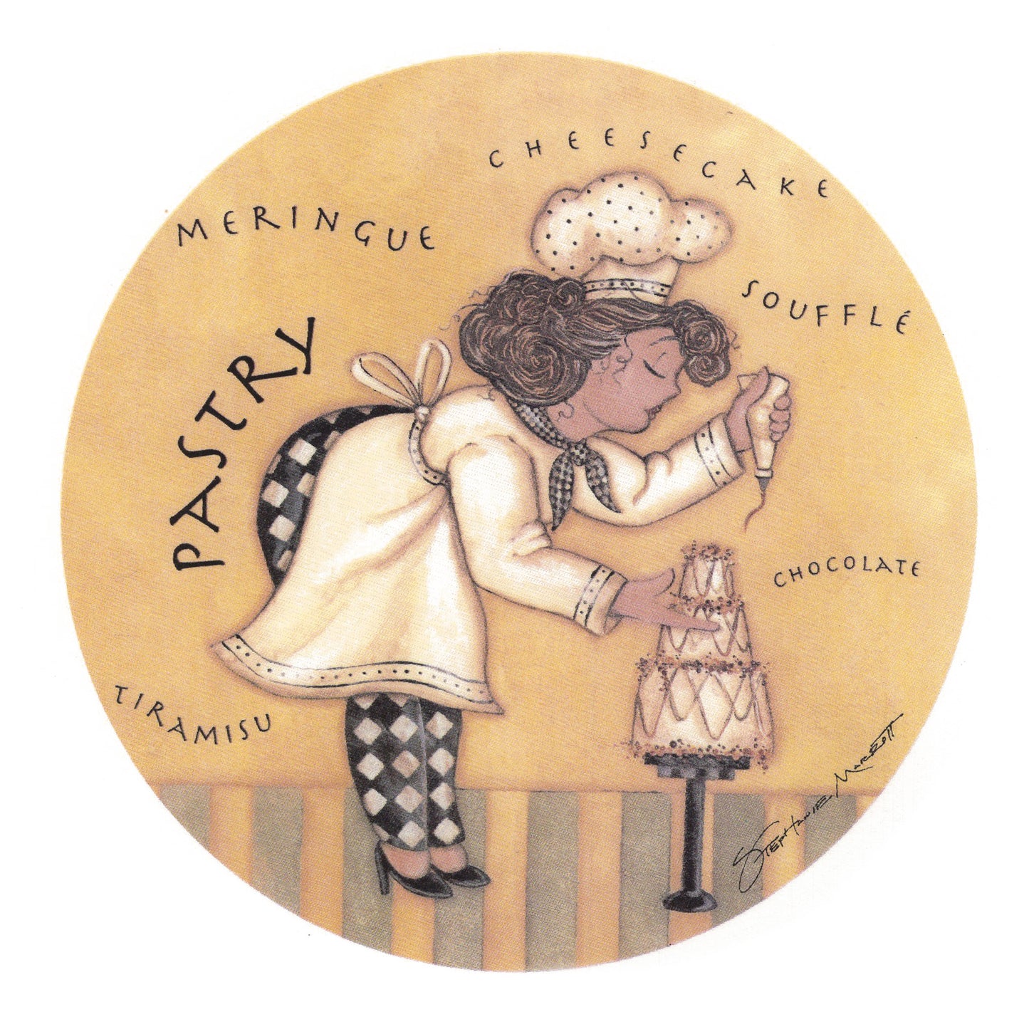 Pastry Chef Cake Decorator with Background Overglaze Ceramic Decals