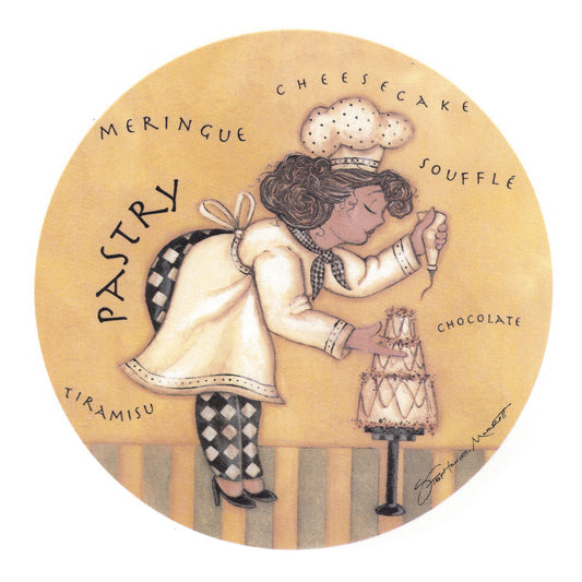 Pastry Chef Cake Decorator with Background Overglaze Ceramic Decals