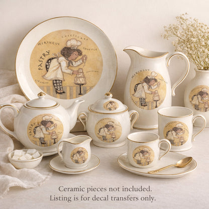 Pastry Chef Cake Decorator with Background Overglaze Ceramic Decals