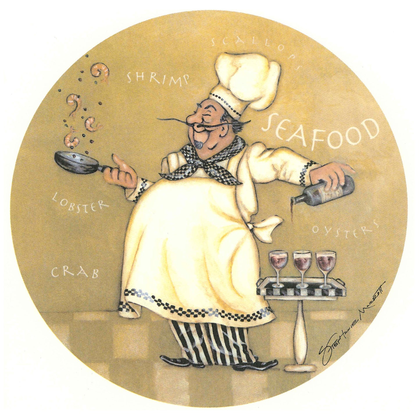 Seafood Chef with Background Overglaze Ceramic Decals