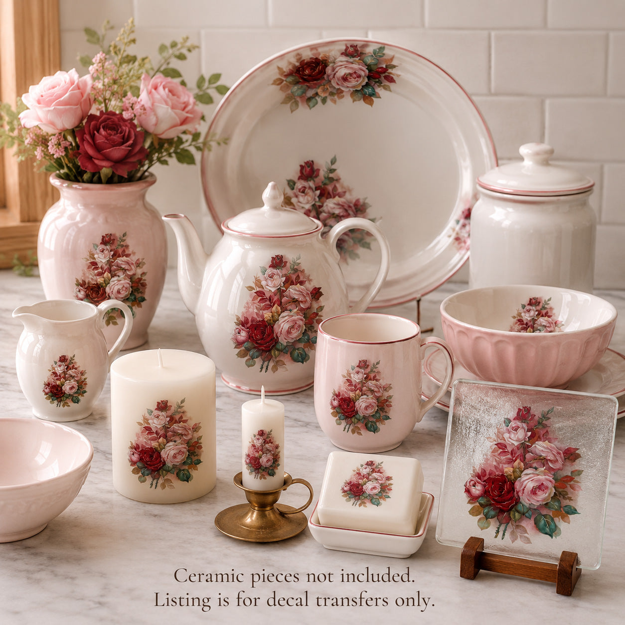 Flowers Rose Bouquet Overglaze Ceramic Decals