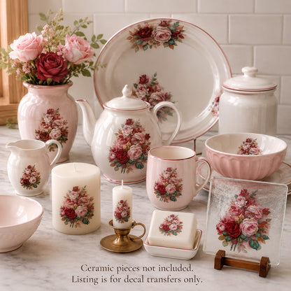 Flowers Rose Bouquet Overglaze Ceramic Decals