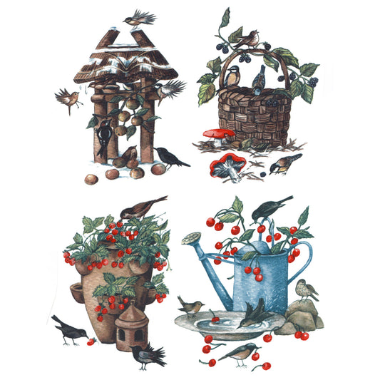 Set of 4 Birds of All Seasons Overglaze Ceramic Decals