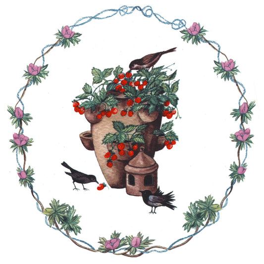 Pottery Birdhouse with Strawberries Overglaze Ceramic Decals