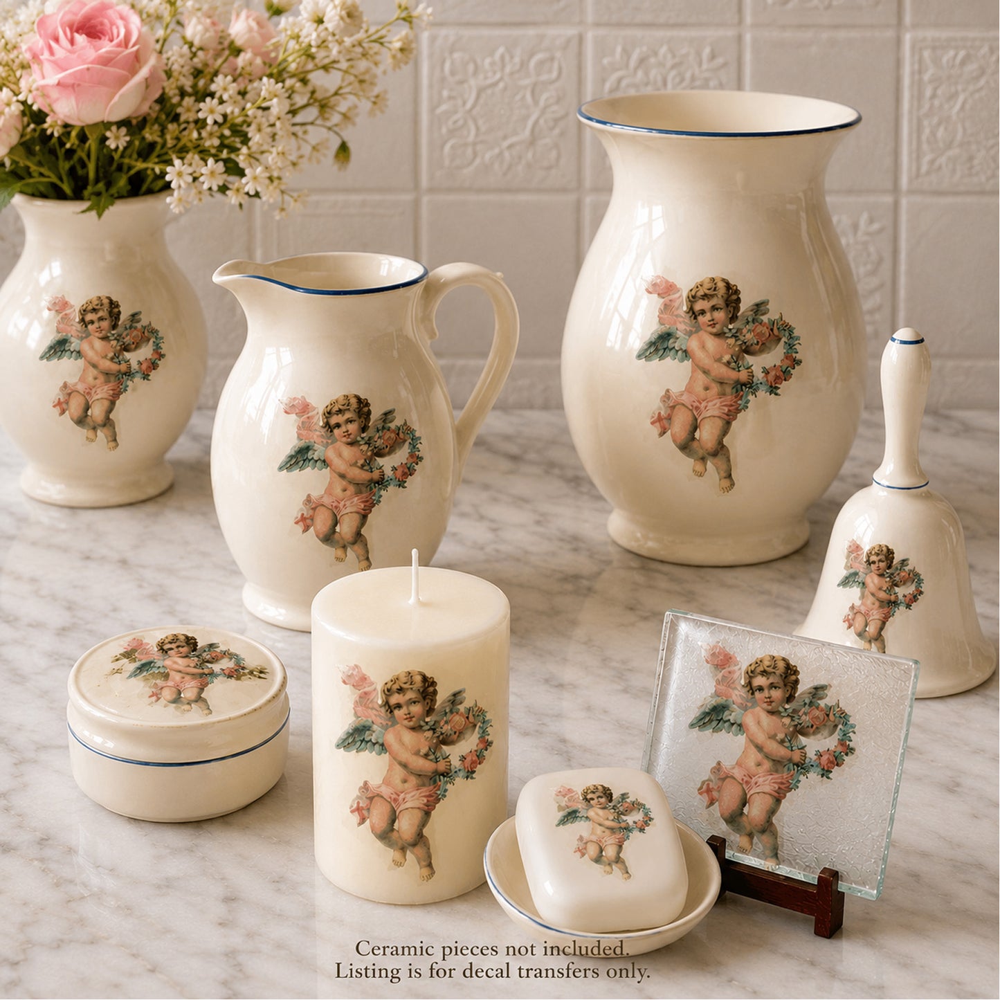 Cherub with Floral Garland Overglaze Ceramic Decals – Victorian Vintage Cupid