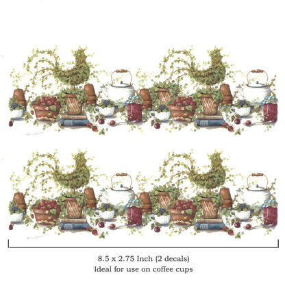 Rooster Topiary Country Kitchen Overglaze Ceramic Decals