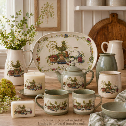 Rooster Topiary Country Kitchen Overglaze Ceramic Decals