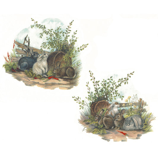 Rabbits Bunnies on the Farm Set Overglaze Waterslide Ceramic Decal