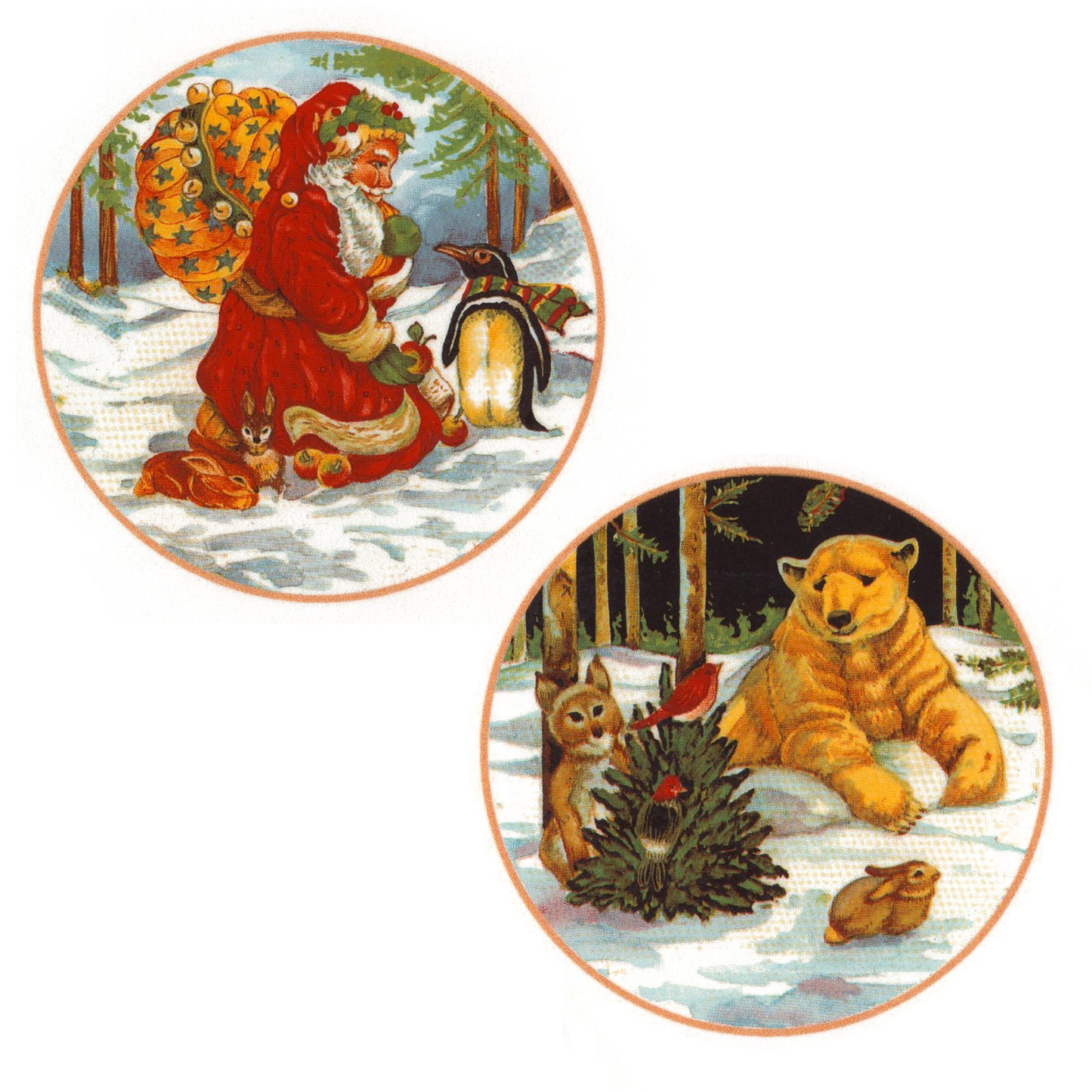 Christmas Santa Forest Animals Overglaze Ceramic Decals