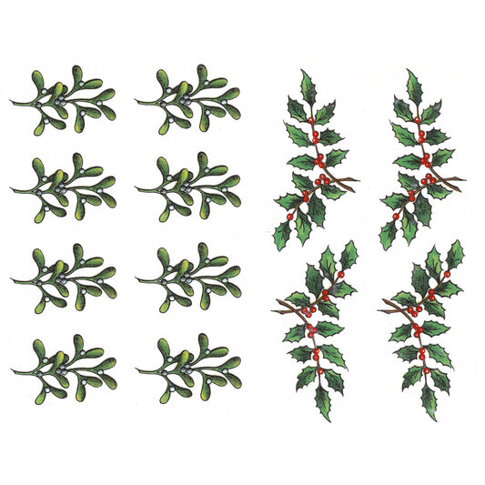 Christmas Holly Mistletoe Overglaze Ceramic Decals