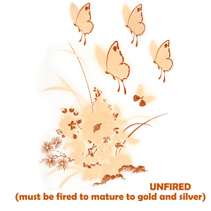 Flowers Butterflies Gold and White Overglaze Ceramic Decals