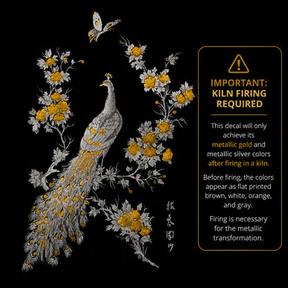 Gold and White Peacock Overglaze Ceramic Decals