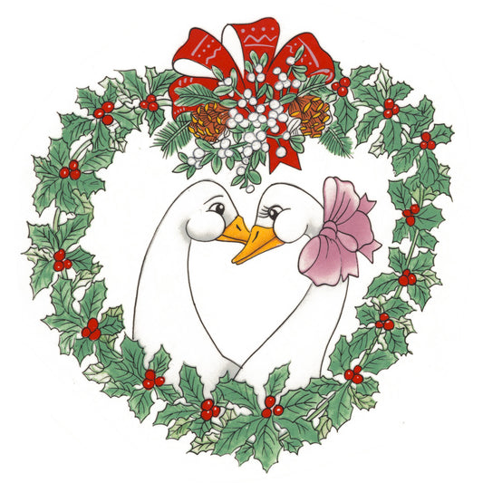 Christmas Goose Geese Wreath Overglaze Ceramic Decals