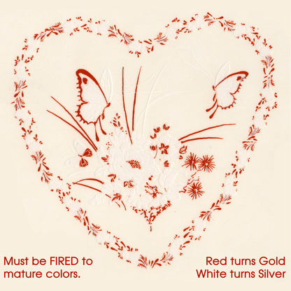 Flowers White Gold Heart Butterfly Overglaze Ceramic Decals