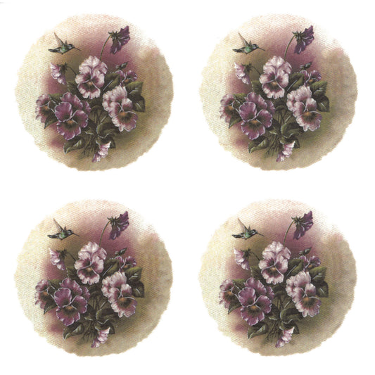 Flowers Purple Pansies Hummingbird Overglaze Ceramic Decals