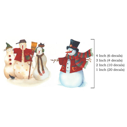 Folksy Folk Art Snowman Snowmen Overglaze Ceramic Decals