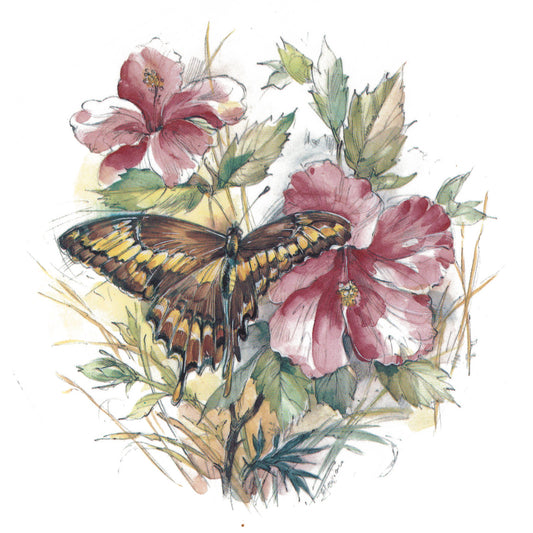 Butterfly Hibiscus Flowers Overglaze Ceramic Decals