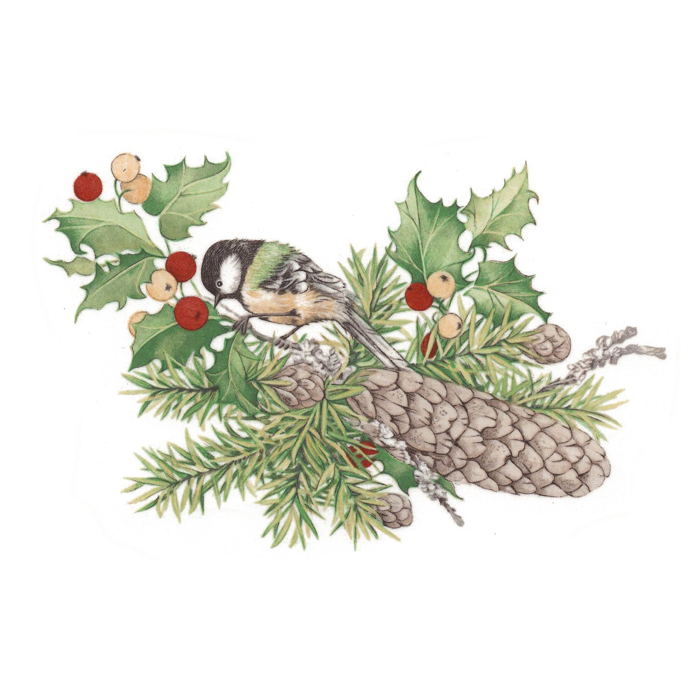 Christmas Pinecones Chickadee Overglaze Ceramic Decals