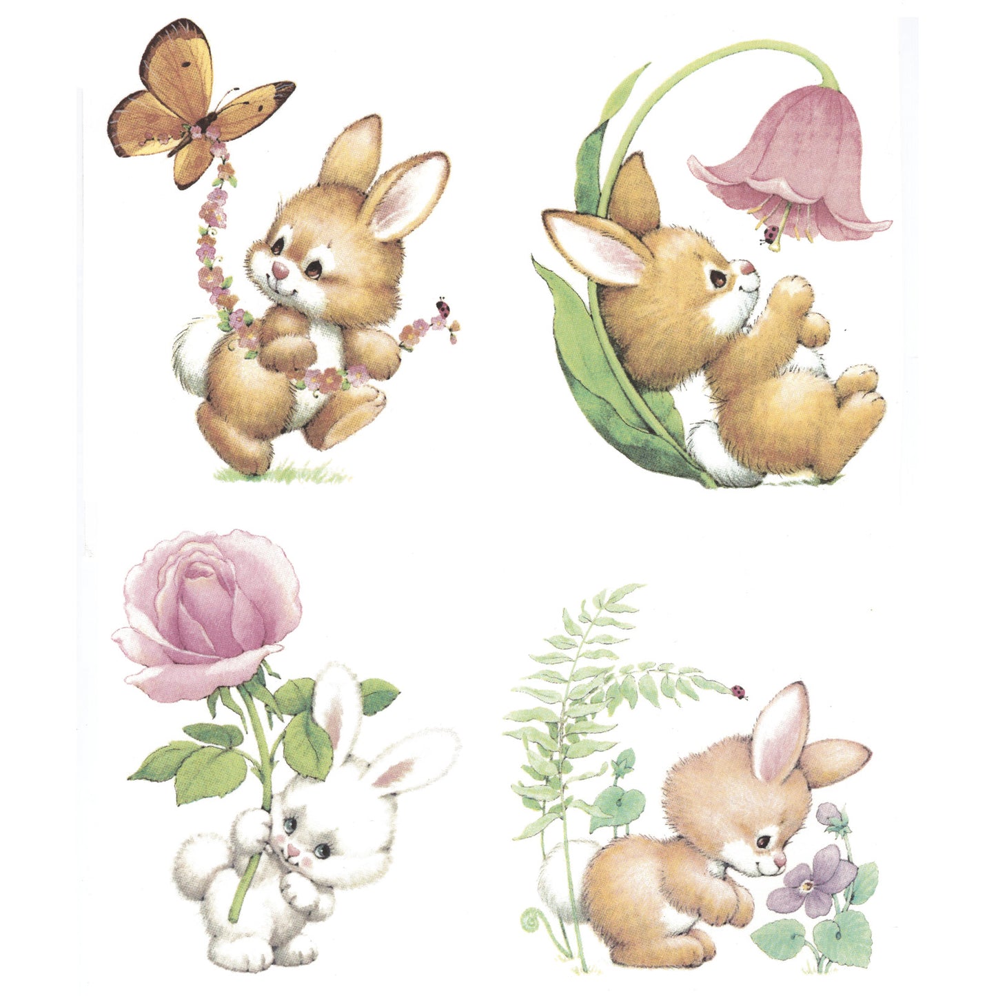 Bunny Rabbit Spring Flowers Overglaze Ceramic Decals