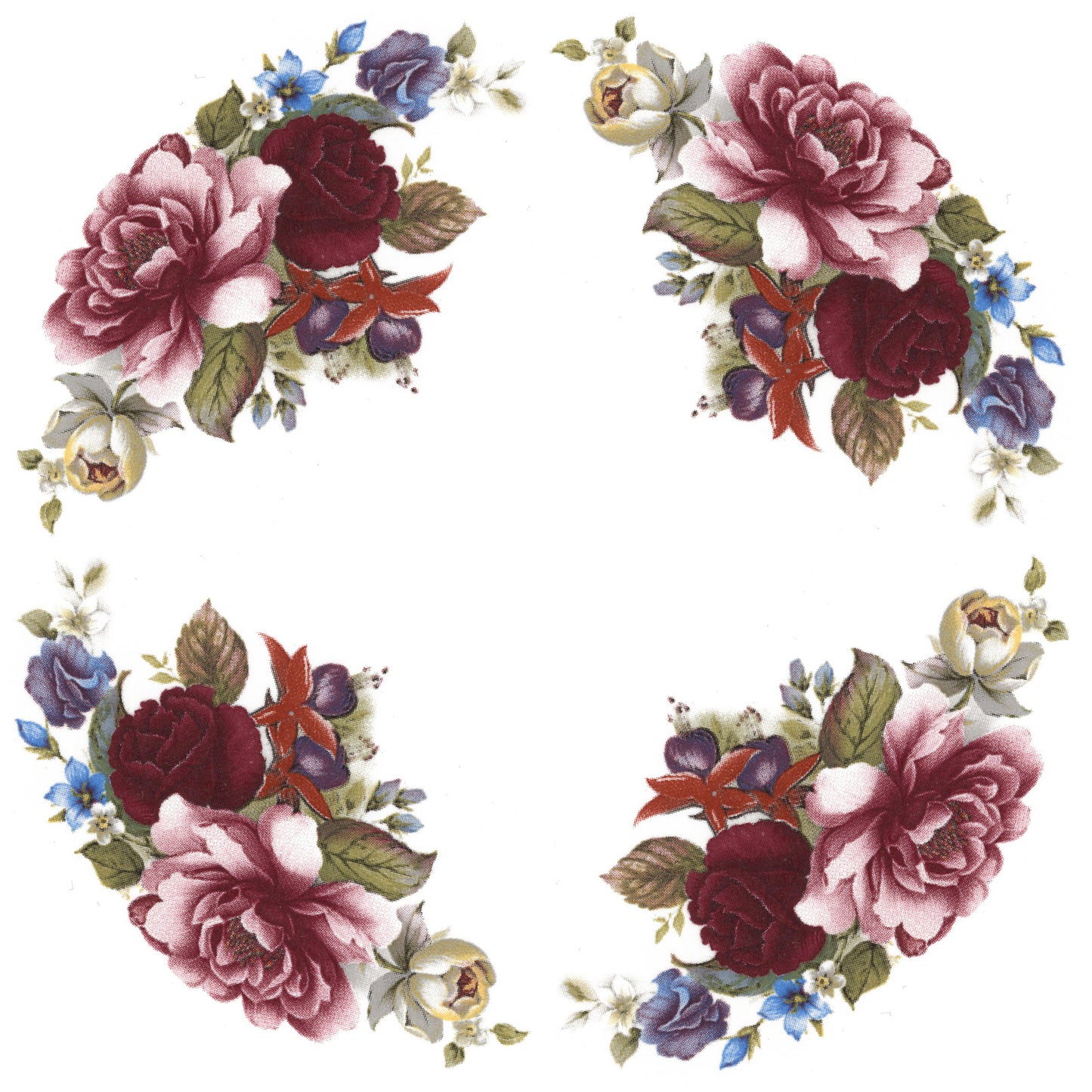 Summer Flower Spray 4 pcs 3 Inch Overglaze Waterslide Ceramic Decals