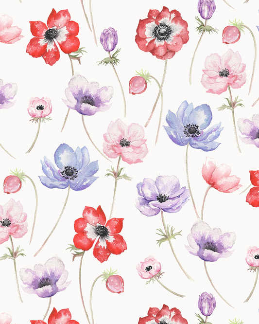 Allover Chintz Floral Pastel Anemone 9 x 13.5 Inch Overglaze Ceramic Decal Sheet