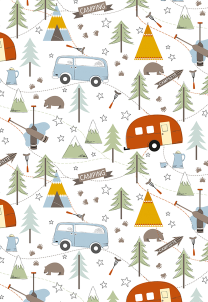 Allover Chintz Camping Fun 9 x 13.5 Inch Overglaze Ceramic Decal Sheet