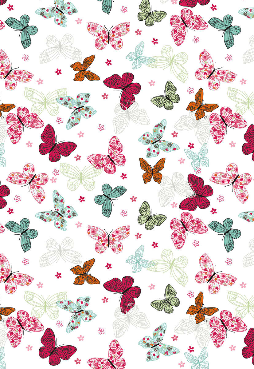 Allover Chintz Vibrant Butterfly 9 x 13.5 Inch Overglaze Ceramic Decal Sheet
