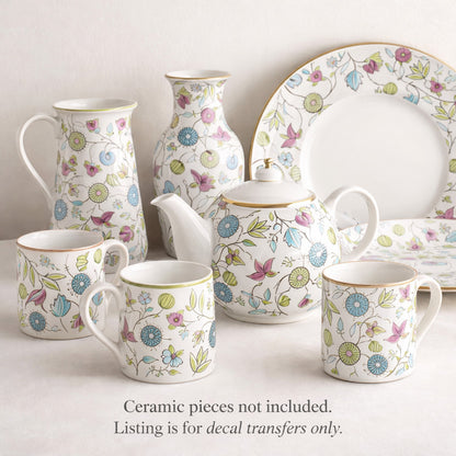 Allover Chintz Pastel Artdeco Flower 9 x 13.5 Inch Overglaze Ceramic Decal Sheet