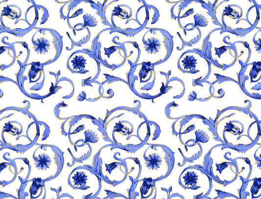 Allover Chintz Blue Scroll 9 x 13.5 Inch Overglaze Ceramic Decal Sheet