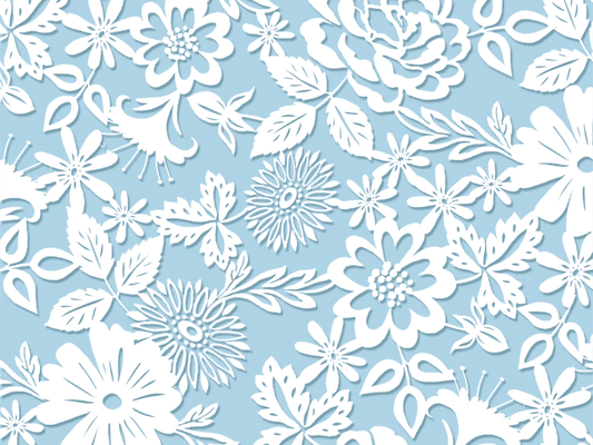 Allover Chintz White Lace on Blue 9 x 13.5 Inch Overglaze Ceramic Decal Sheet