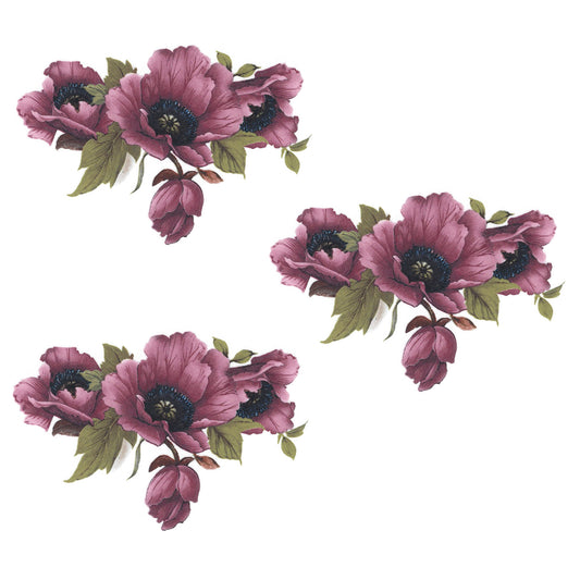 Maroon Pink Poppy Flower Spray H Overglaze Ceramic Decals