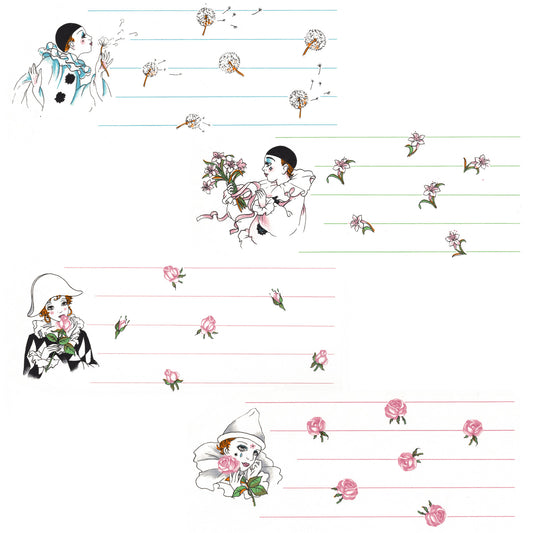 Pierrot Sad Clowns Mug Wrap 4 pcs Set Overglaze Ceramic Decals