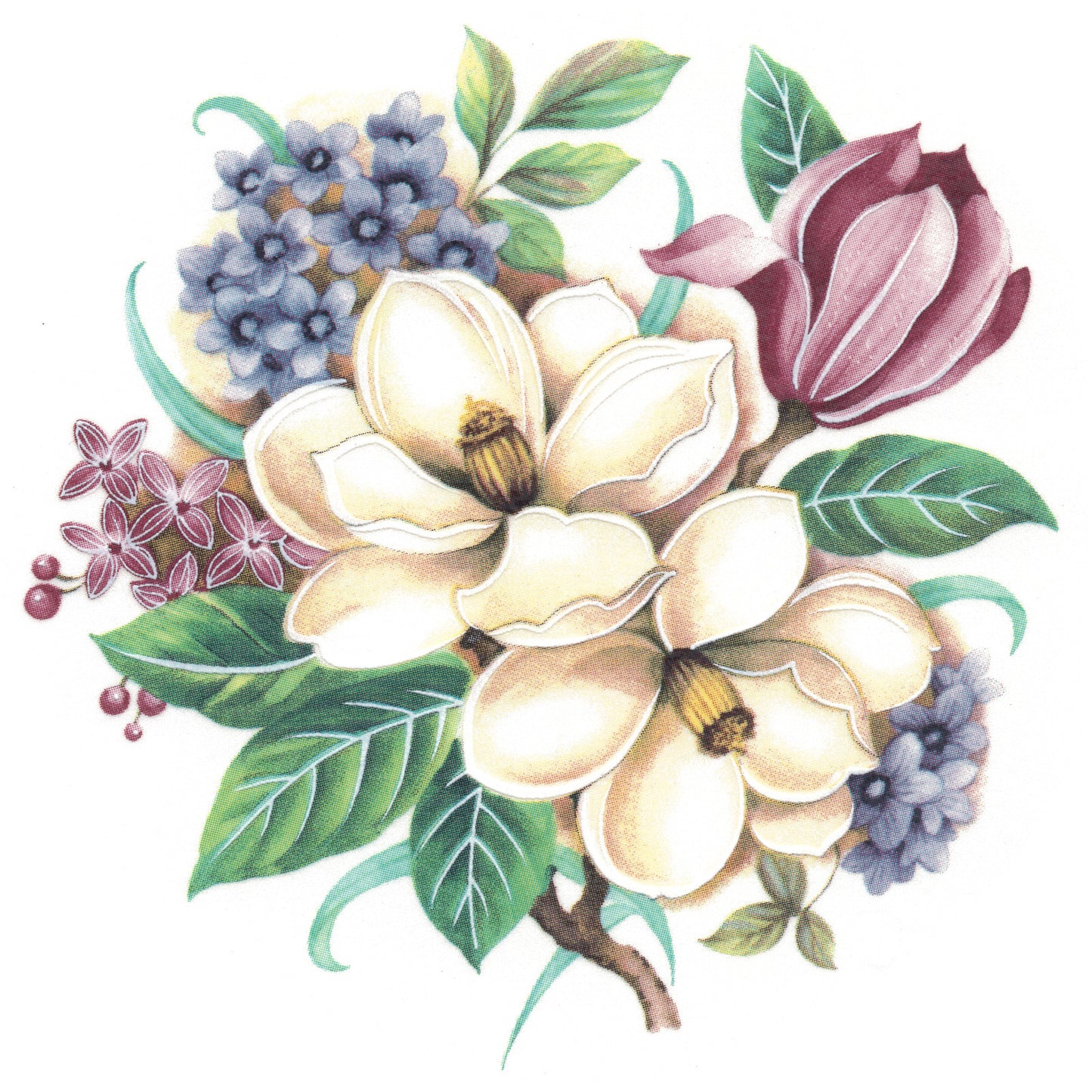 Magnolia and Forget Me Not Rounds Overglaze Ceramic Decals