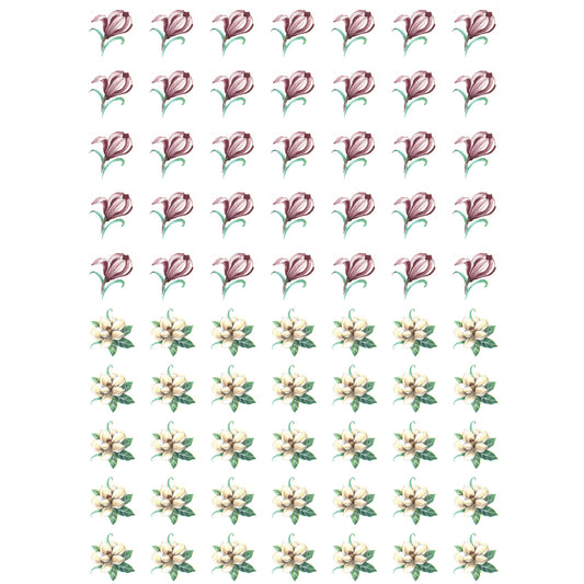 Magnolia and Forget Me Not Buds 1 Inch 70 pcs Overglaze Ceramic Decals