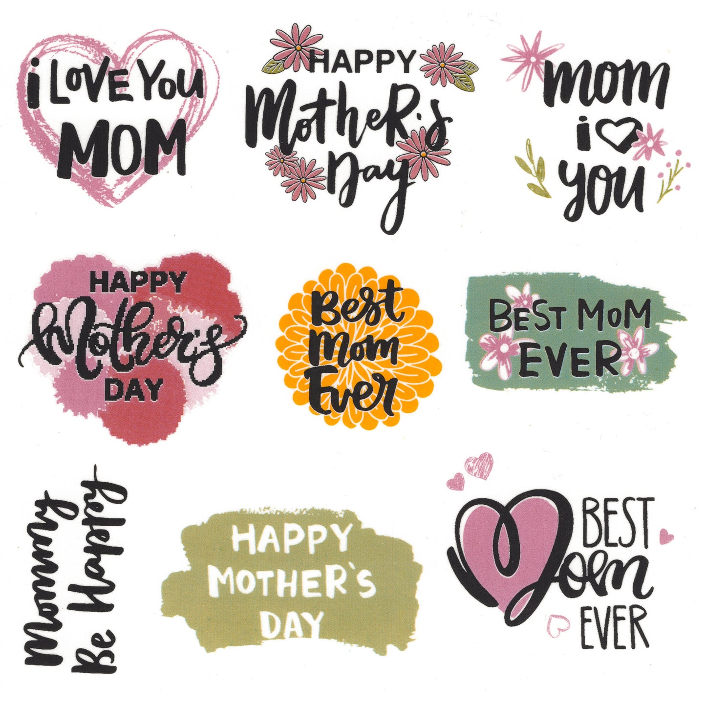 Mothers Day Set of 9 Overglaze Waterslide Ceramic Decals