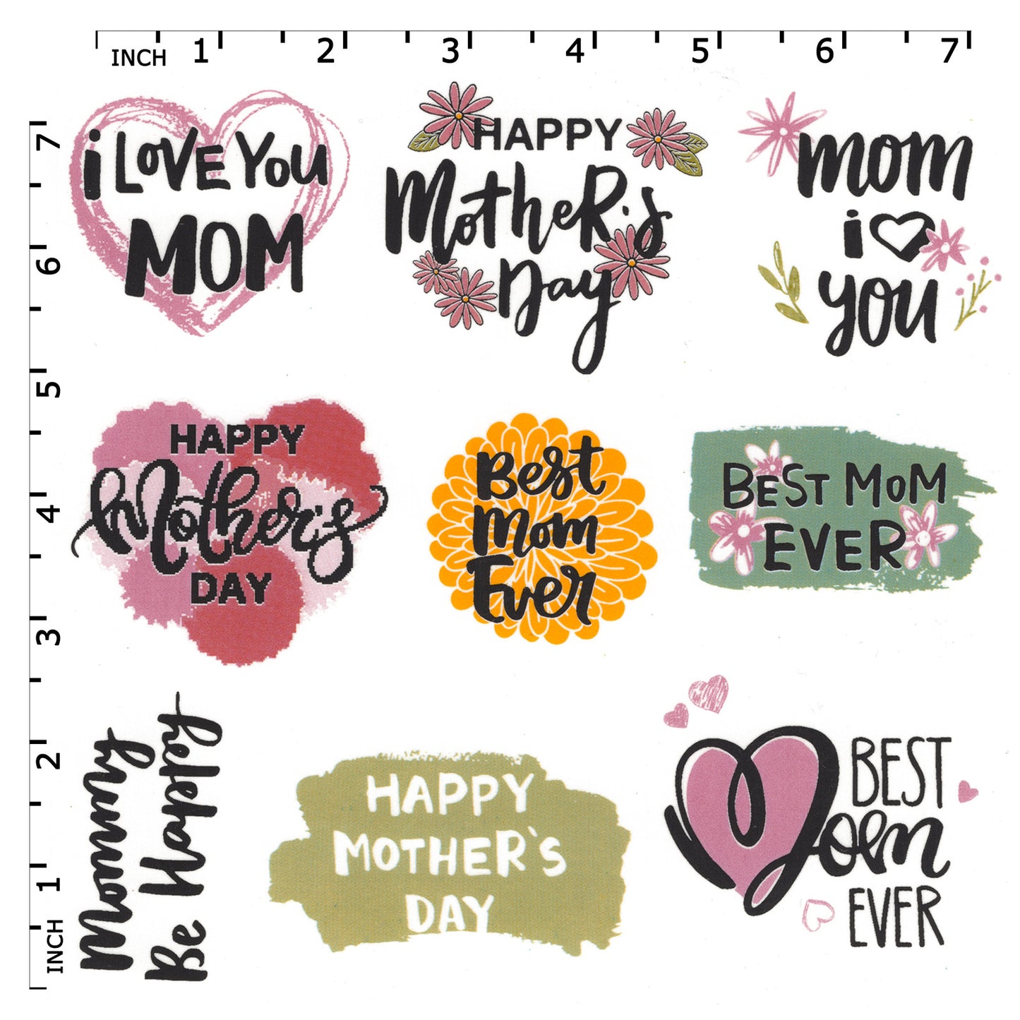 Mothers Day Set of 9 Overglaze Waterslide Ceramic Decals