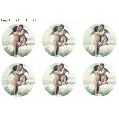 Angels Cherubs Kissing 6pcs 2 Inch Overglaze Waterslide Ceramic Decals