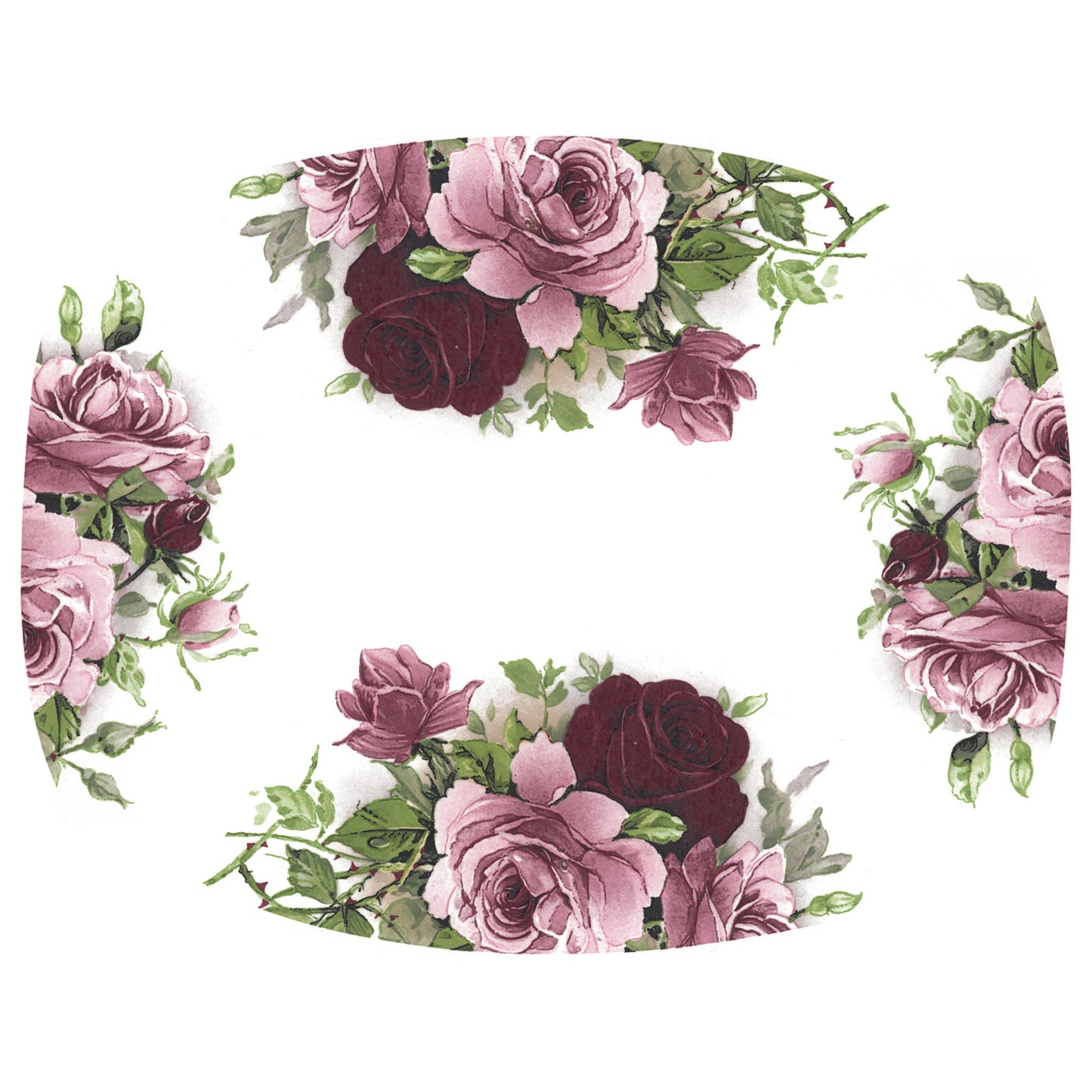Pink Burgundy Rose Cup Wraparound 4 pcs Overglaze Waterslide Ceramic Decal