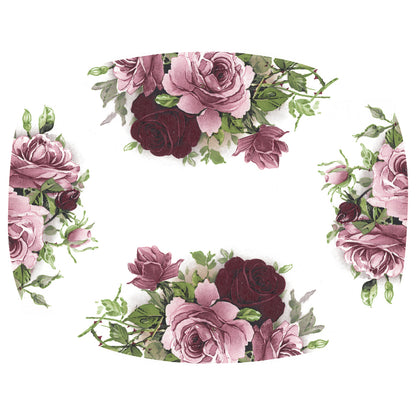 Pink Burgundy Rose Cup Wraparound 4 pcs Overglaze Waterslide Ceramic Decal