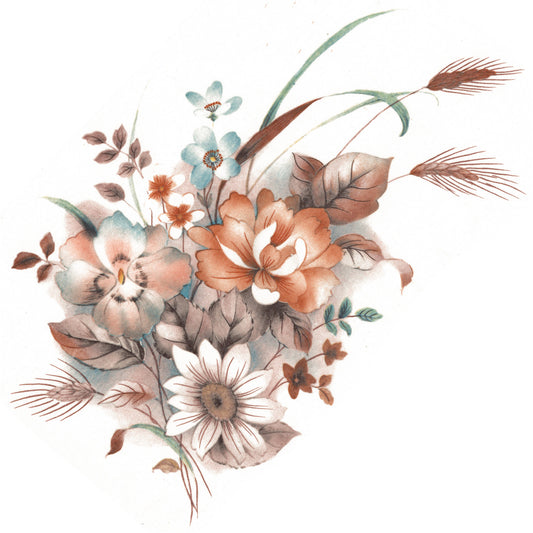Vintage Earthy Floral Medley Bouquet Flowers Overglaze Waterslide Ceramic Decals